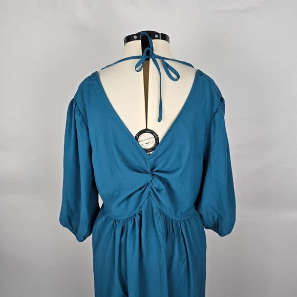 Bloomchic Dress Women's 2X Blue Off - On Shoulder Fit & Flare Midi Shirred NWT - Picture 4 of 10